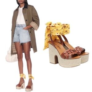 Miu Miu | NWOB Leather Platform Sandals with Yellow Ankle Straps - Size IT 40